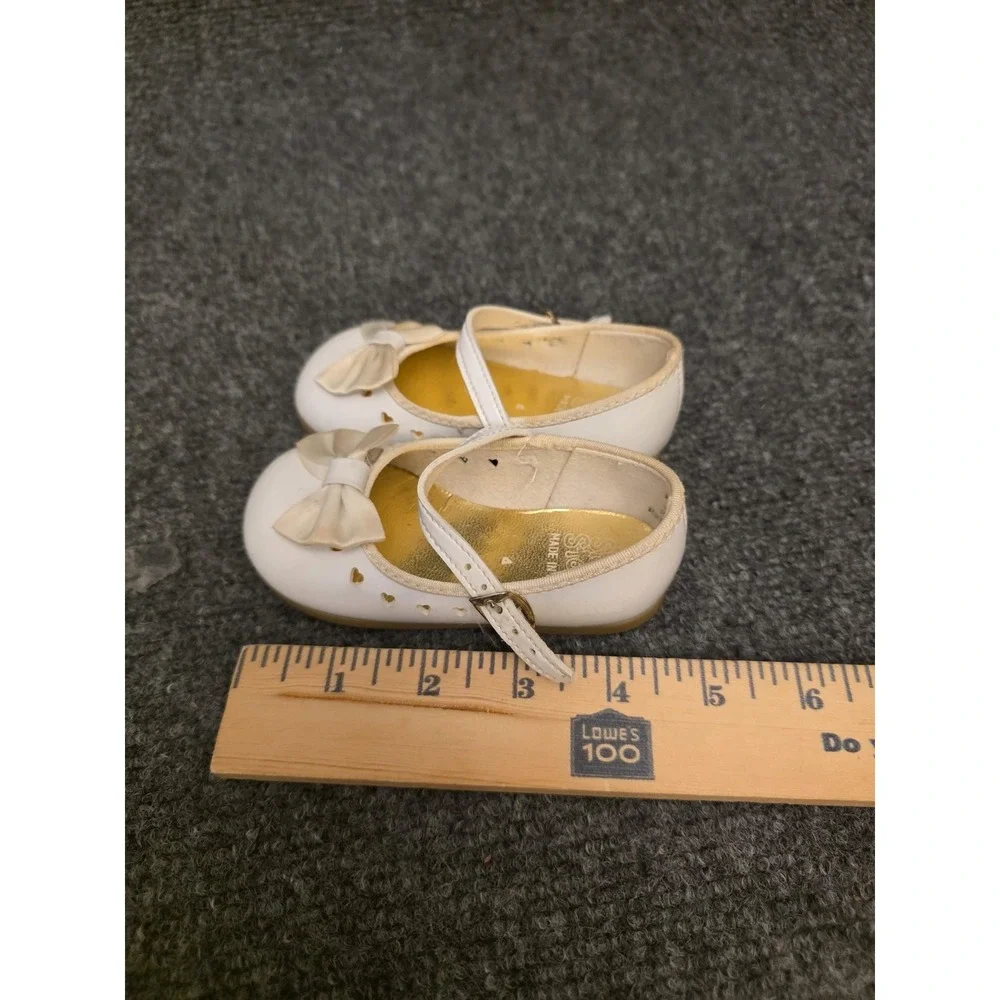 Vtg Small Steps Shoes Girls Size 4 White Mary Jane Bow Dress Formal Wedding USA‎